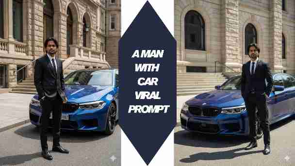 Stylish Men with BMW M5 AI Prompt For Google Gemini