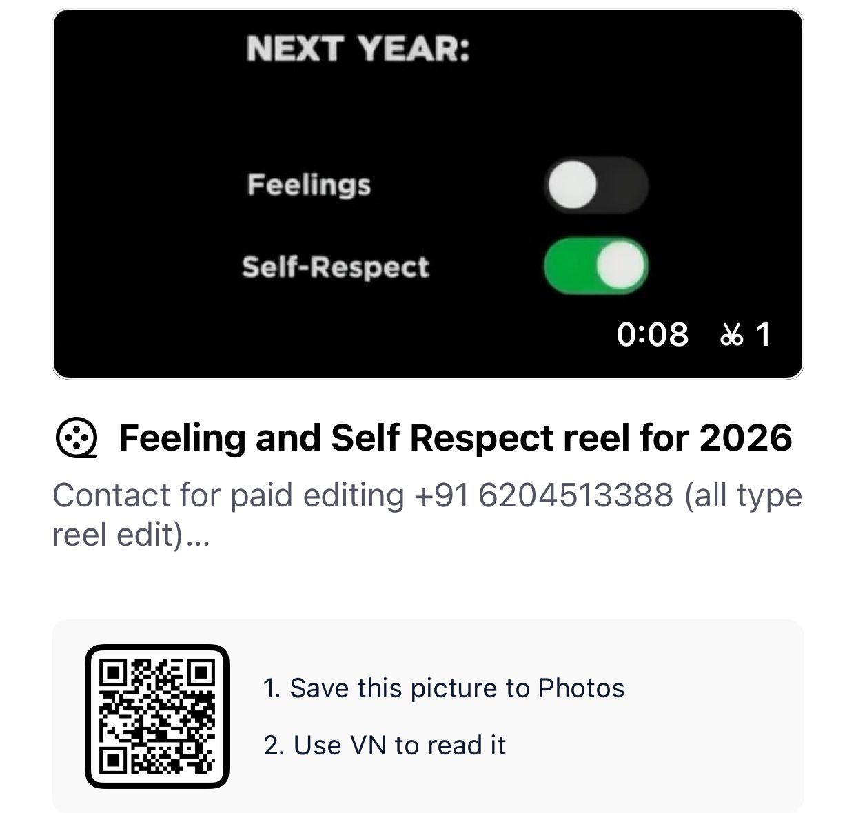 Feeling and Self Respect Reel for 2026 – VN Code Template