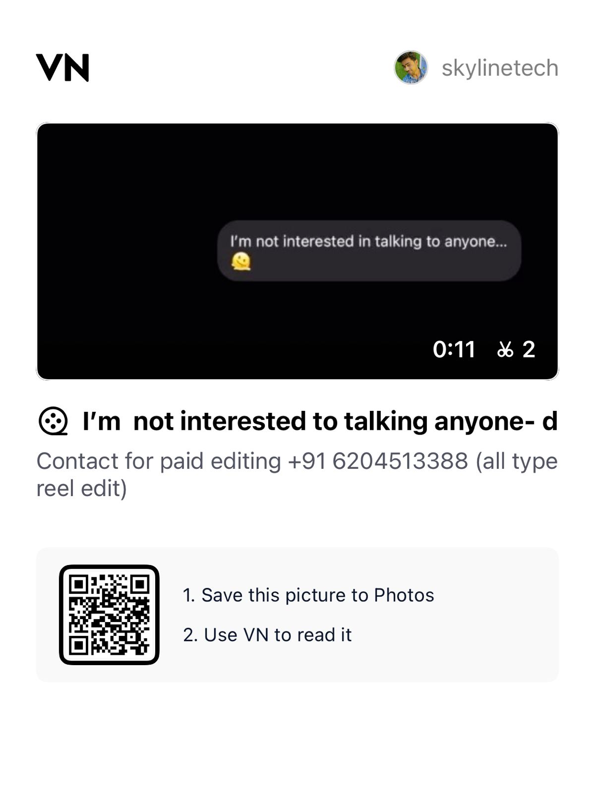 I’m Not Interested to Talking Anyone – Dil Karta Hai Teri Baatein Sunu” Reel VN Code Template